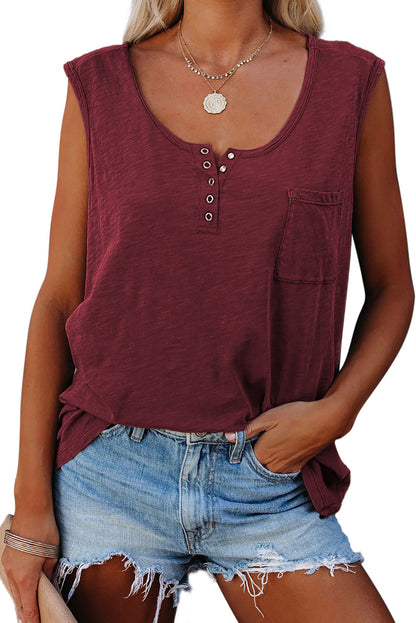 Camiseta sin mangas con cuello redondo y botones a presión con bolsillo