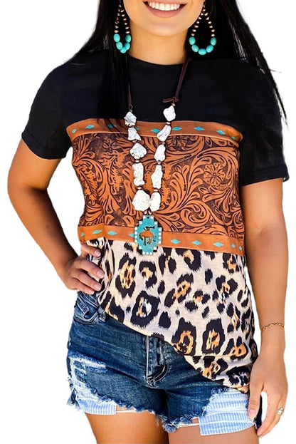 T-shirt à imprimé marbré et à blocs de couleurs 