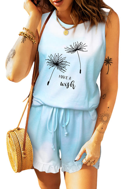 Débardeur bleu clair et short à volants 