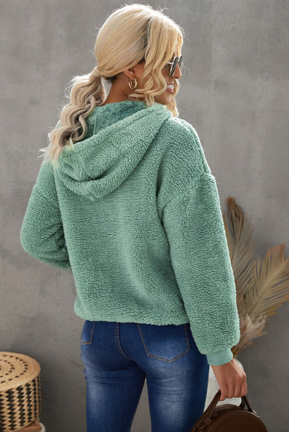 Sweat-shirt à capuche zippé 1/4 en sherpa avec kangourou