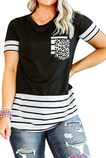 T-shirt à rayures avec poche plaquée