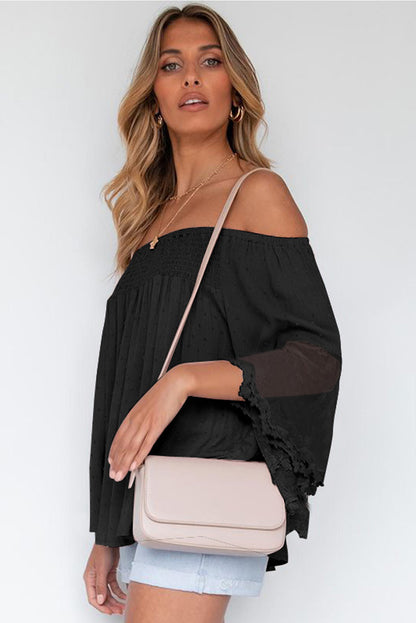 Blusa con volantes de patchwork transparente con hombros descubiertos