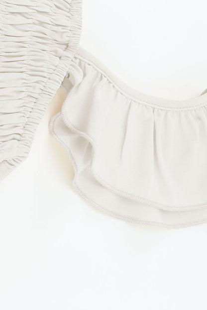 Mono largo de pernera ancha con fruncido y manga alborotada