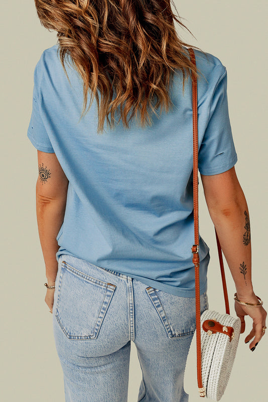 Ripped Solid Color Short Sleeve T Shirt