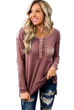 Waffle Elbow Patch Buttoned Long Sleeve Top