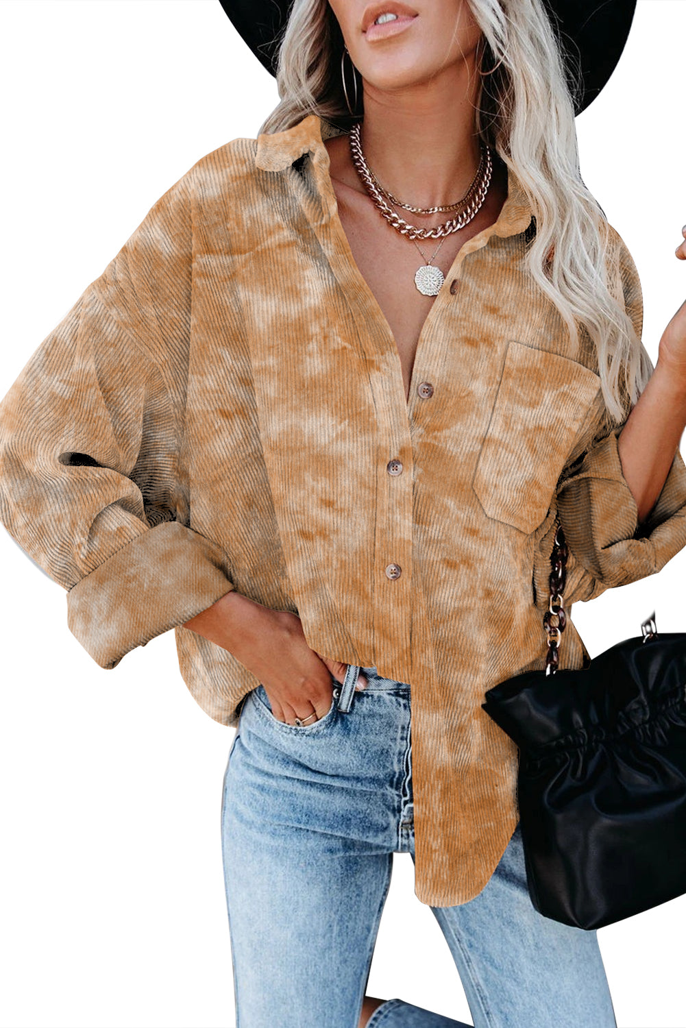 Camisa Suelta De Pana Teñida Con Lazo