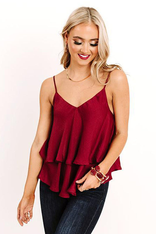 Camiseta sin mangas con volantes y tirantes finos