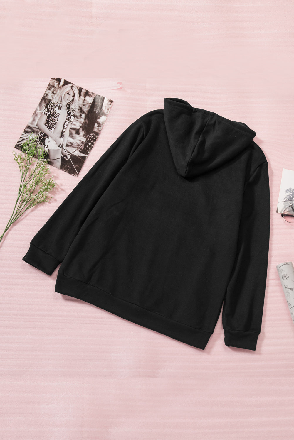 Sweat à capuche à manches longues et demi-fermeture éclair avec poche 