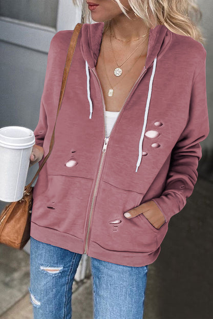 Sweat à capuche avec poche zippée déchirée 