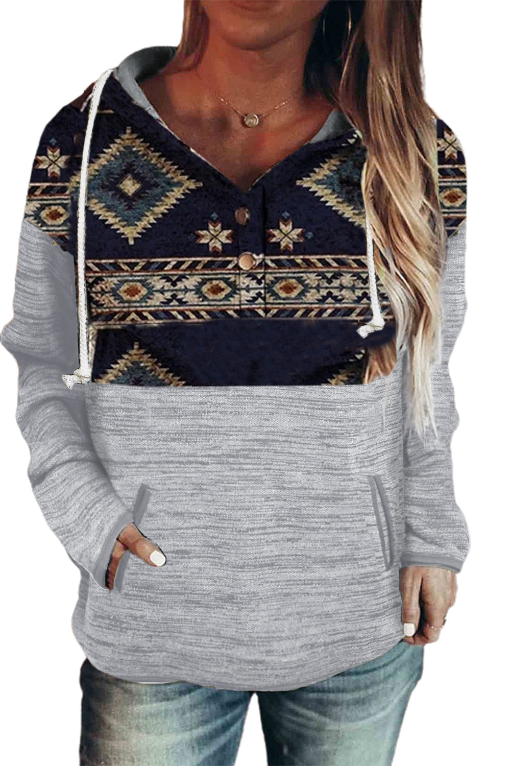 Tribal Geometric Print Hoodies with Pocket