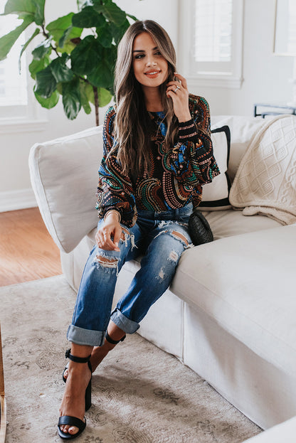 Haut imprimé à manches lanternes