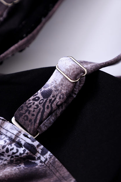 Maillot de bain une pièce plongeant à imprimé floral et treillis 