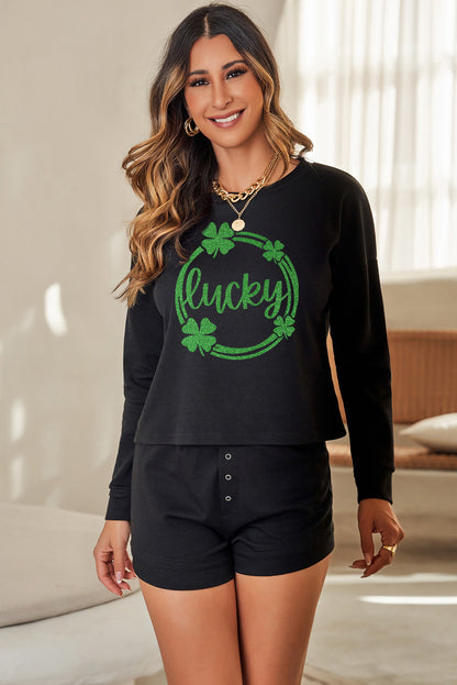 Ensemble deux pièces haut à manches tombantes et short en tricot côtelé gris