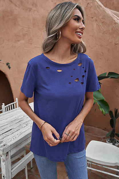 Camiseta mixta de algodón con cuello redondo y agujeros