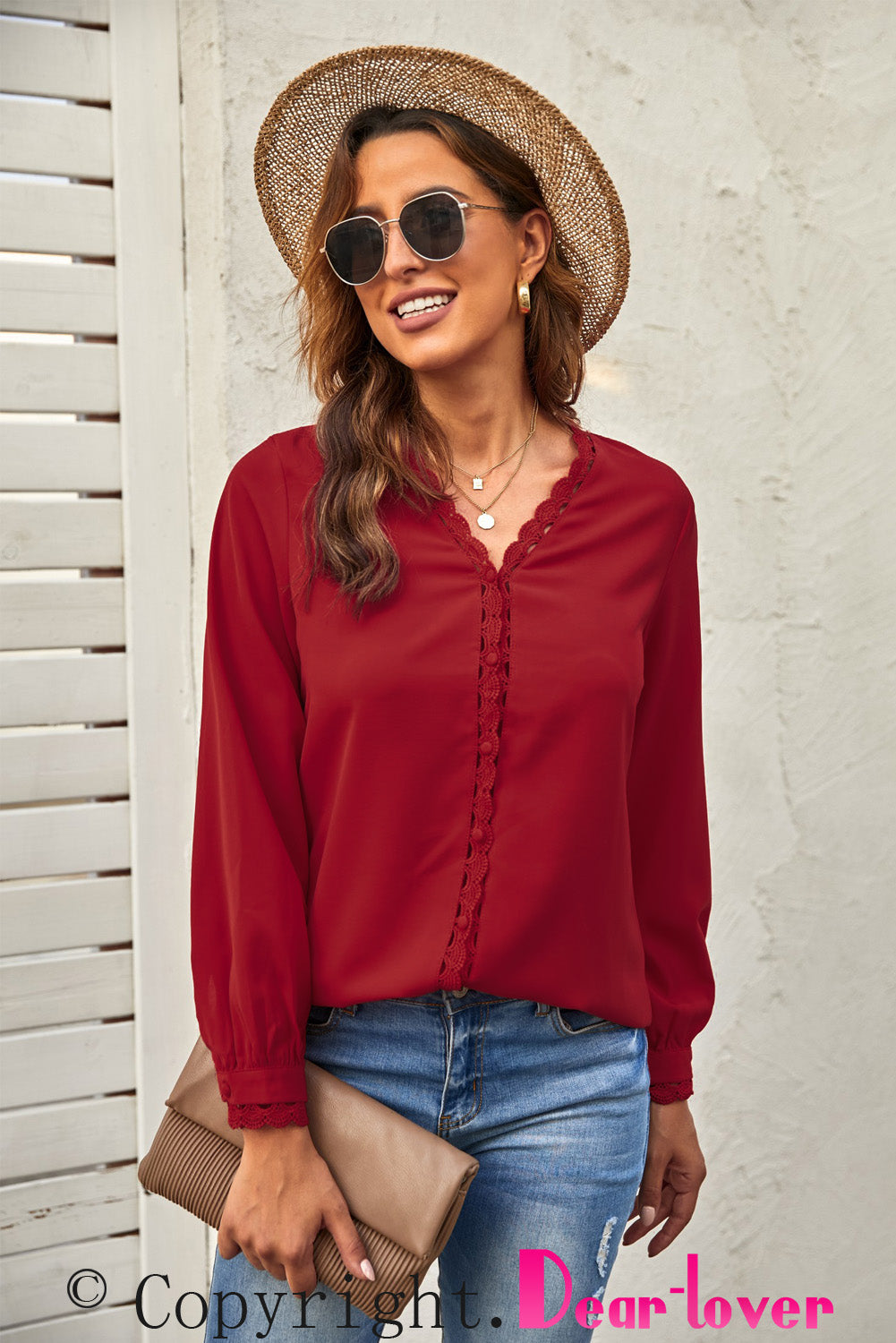 Lace Crochet Buttoned Long Sleeve Shirt