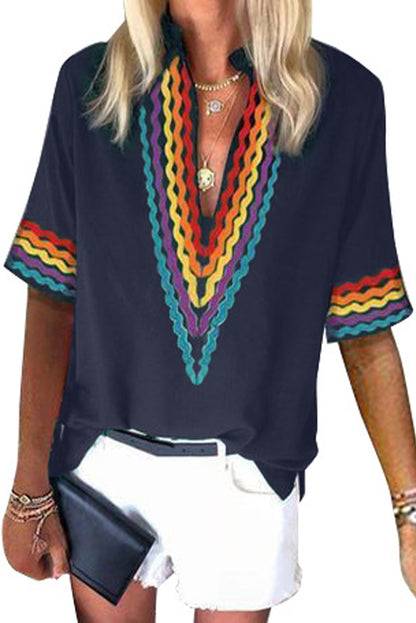 Haut à manches courtes à blocs de couleurs ethniques