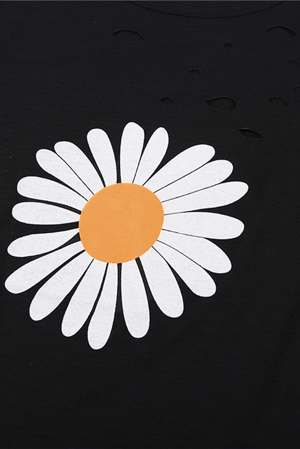 Distressed Crew Neck Leaves Pattern T-shirt