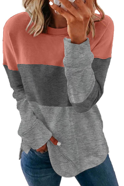 Sweat-shirt gris colorblock à coutures contrastées et fentes 