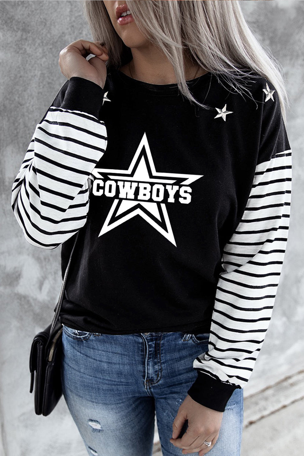 Striped Star Print Patchwork Long Sleeve Top