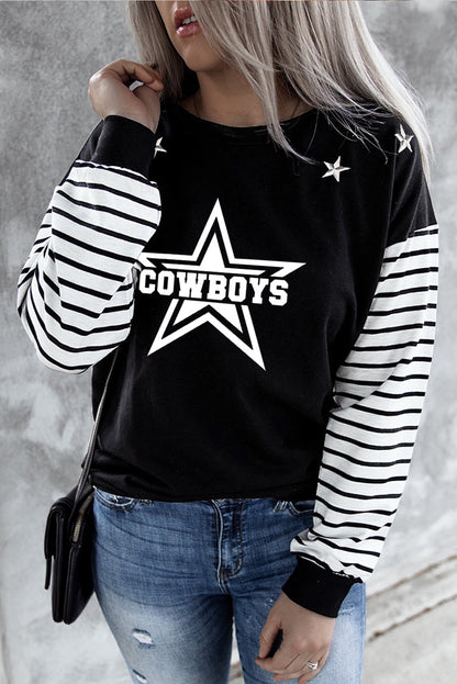 Striped Star Print Patchwork Long Sleeve Top