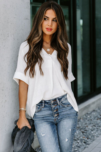 Camisa lisa con botones de manga corta