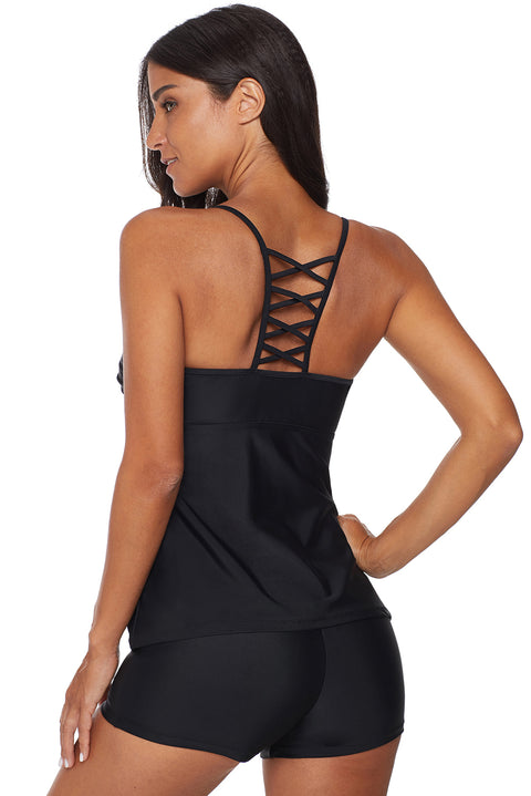 Crisscross Hollow-out Tankini Swimsuit