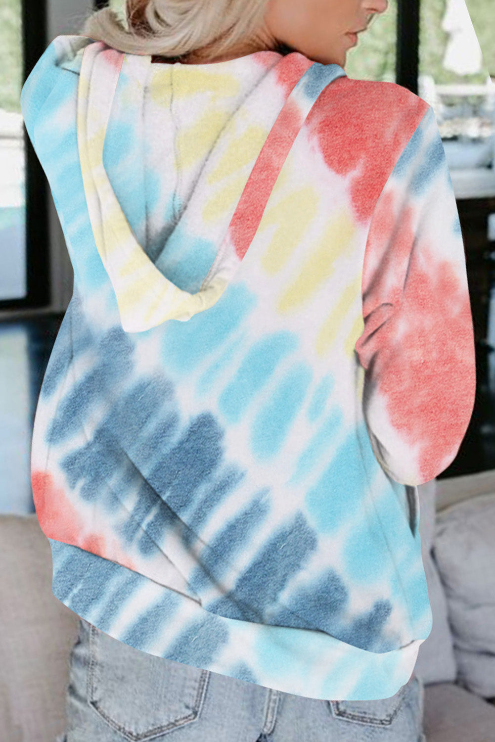 Multicolor Tie-Dyed Zipper Pocket Drawstring Hooded Jacket