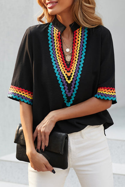 Haut à manches courtes à blocs de couleurs ethniques