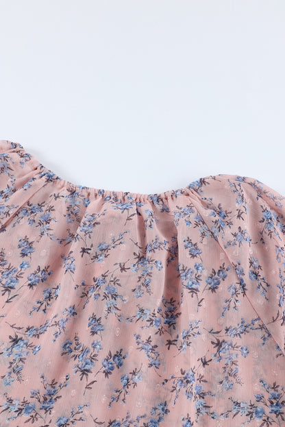 Floral Print Drawstring Long Bell Sleeve Blouse