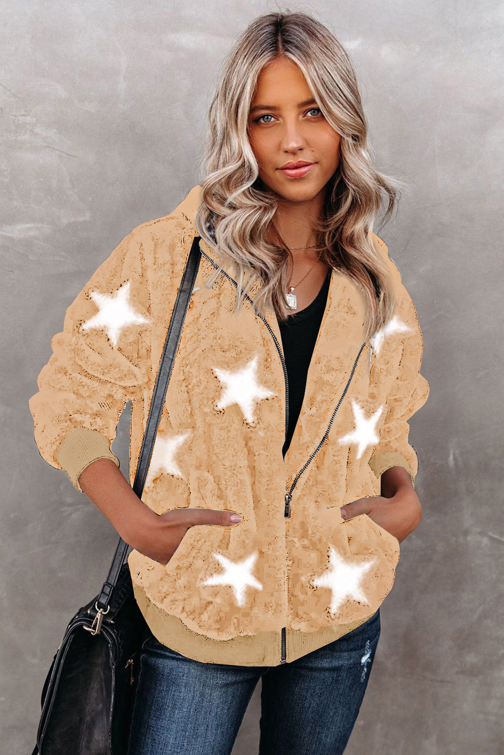 Manteau polaire à capuche et poches zippées à imprimé camouflage 