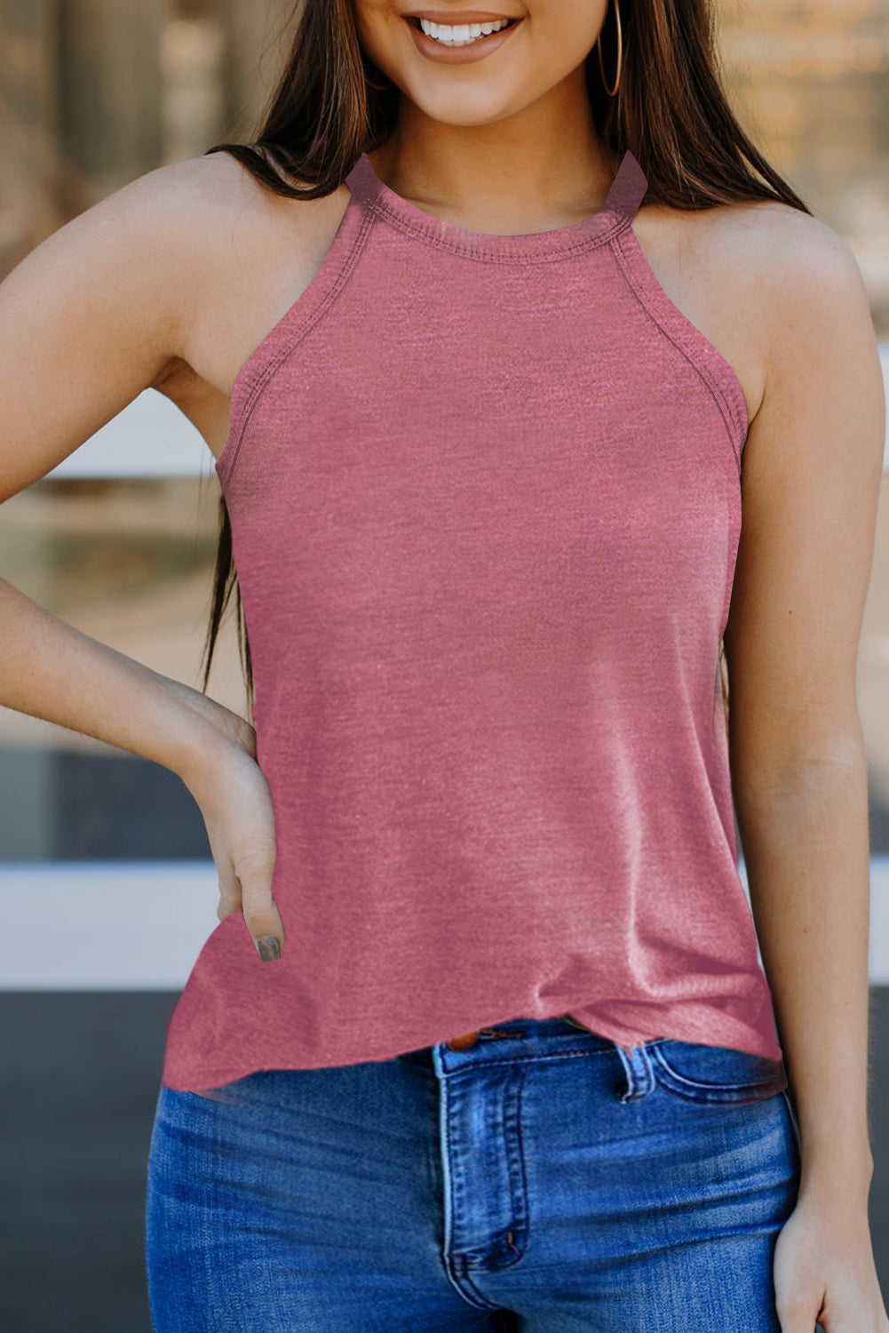 Solid Color Crew Neck Tank Top