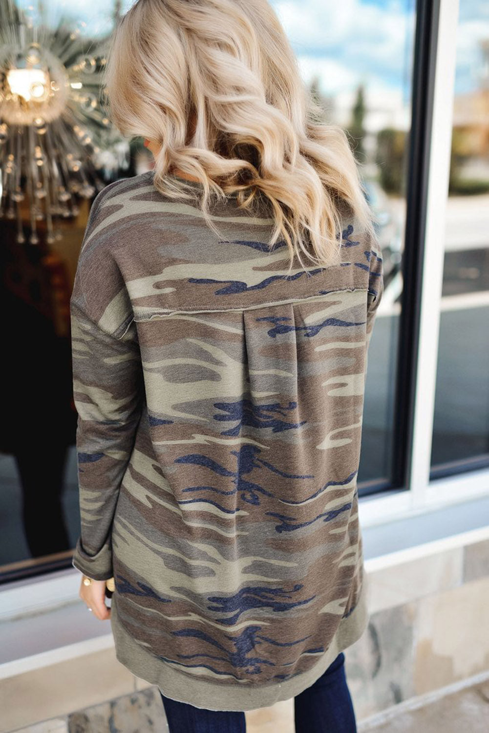 Oversize Camo Print Side Slits Hi-lo Hemline Sweatshirt