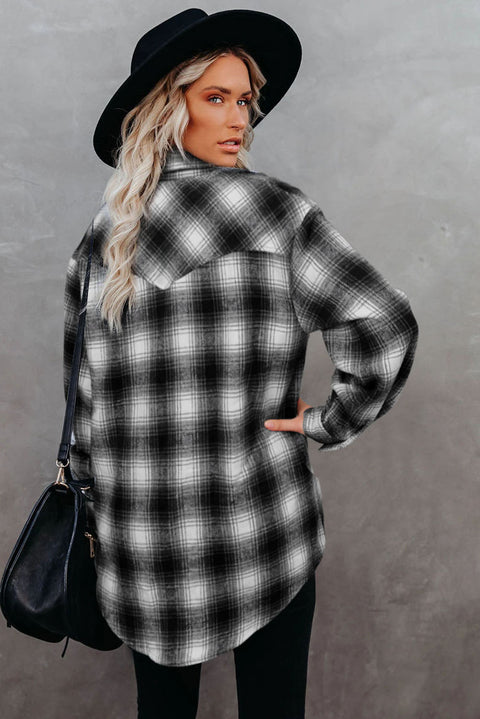 Buttons Pocketed Plaid Shacket