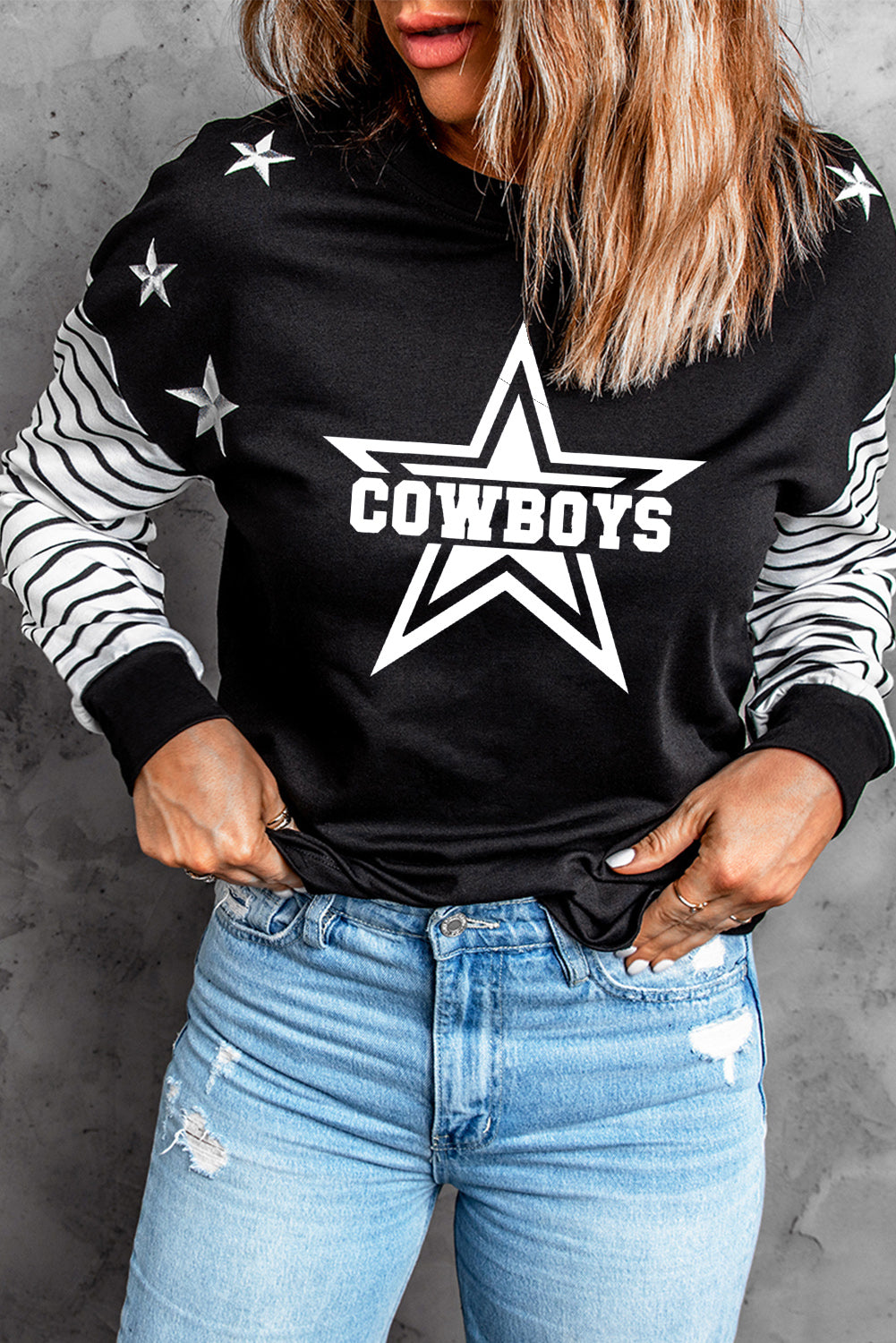 Striped Star Print Patchwork Long Sleeve Top