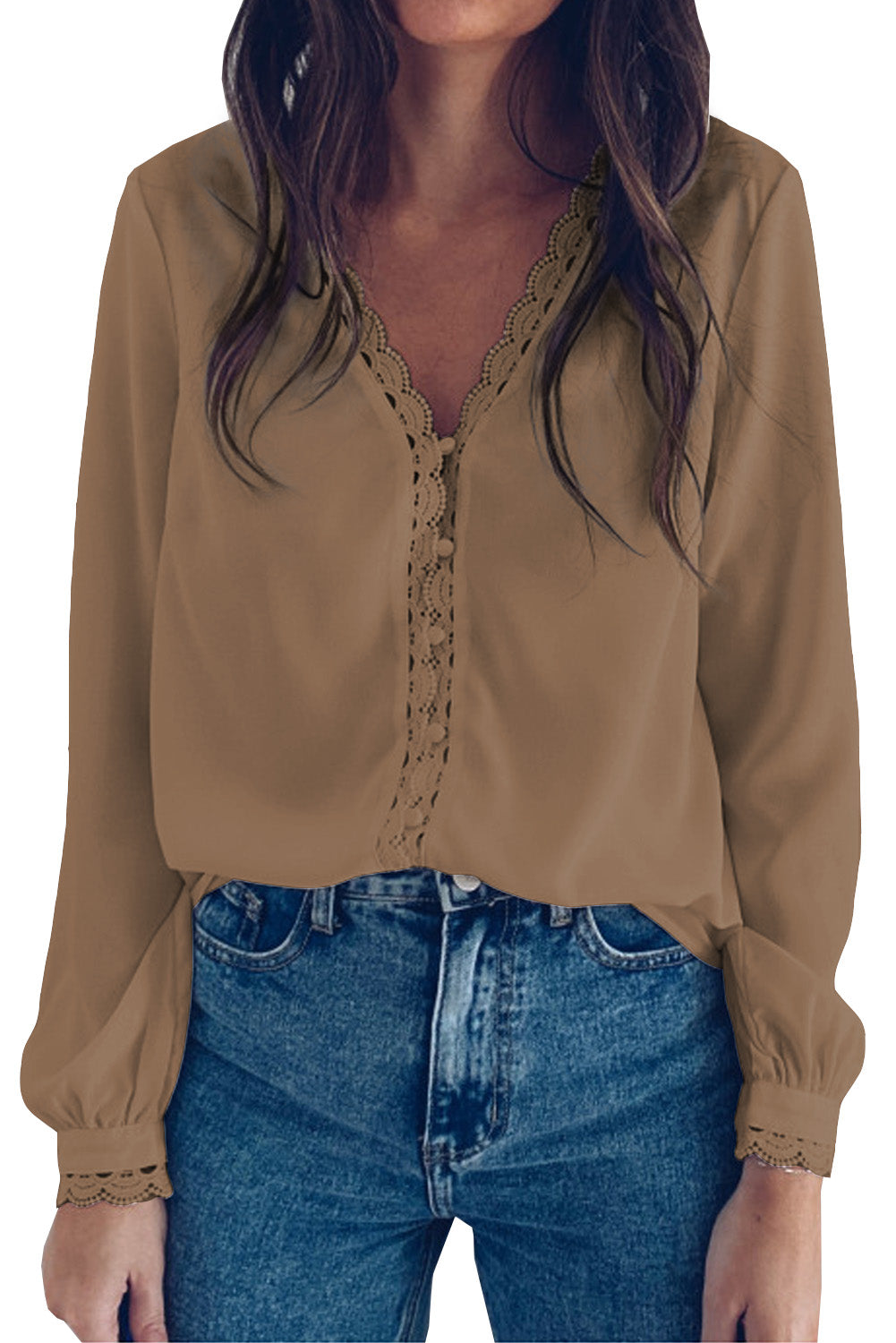 Lace Crochet Buttoned Long Sleeve Shirt