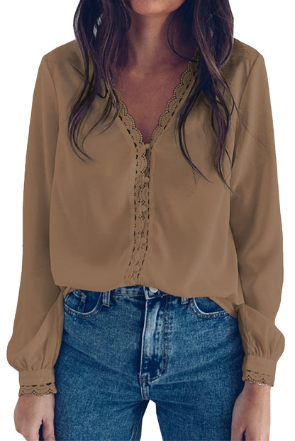 Lace Crochet Buttoned Long Sleeve Shirt