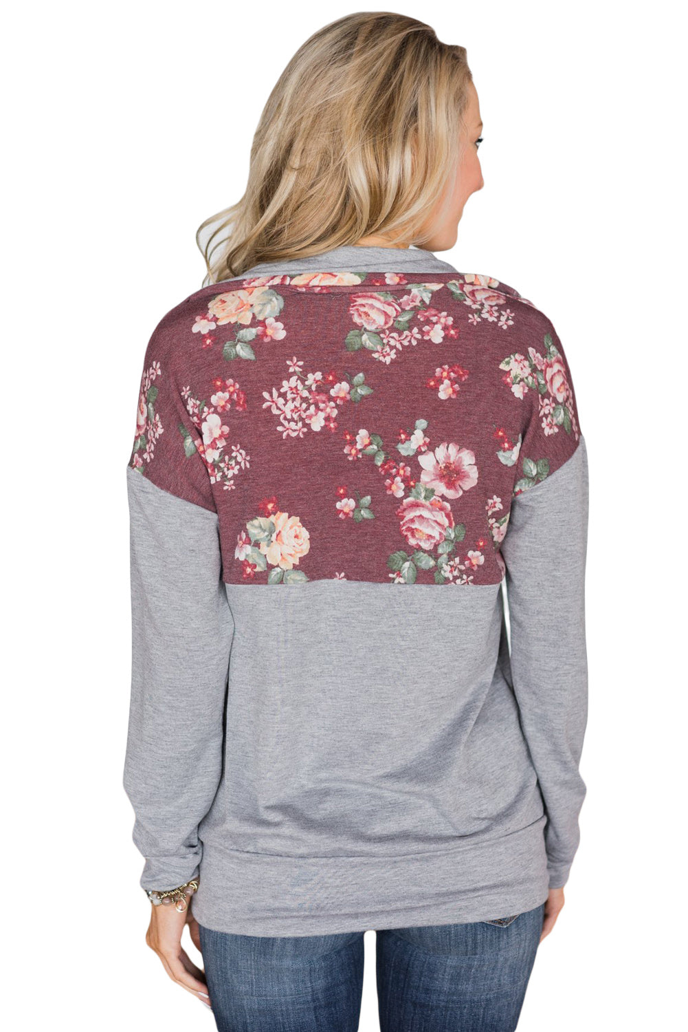 Sweat-shirt à col zippé et poche kangourou rose à imprimé floral