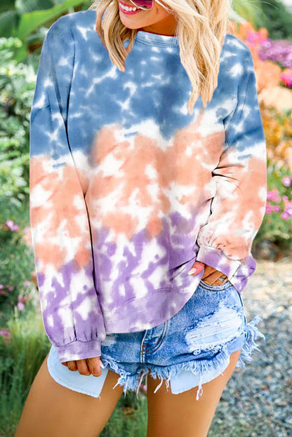 Color Block Tie Dye Pullover Sweatshirt
