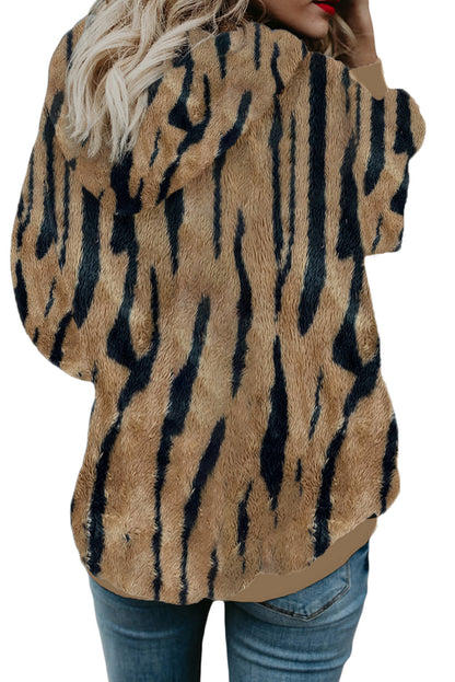 Camo Print Warm Furry Pullover Hoodie