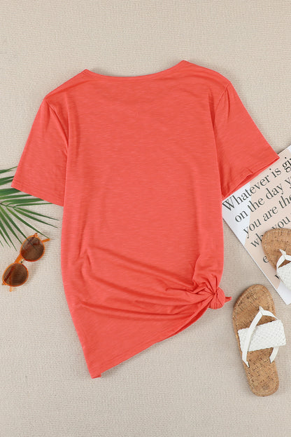 Distressed Crew Neck Leaves Pattern T-shirt