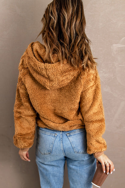 Sweat-shirt à capuche zippé 1/4 en sherpa avec kangourou