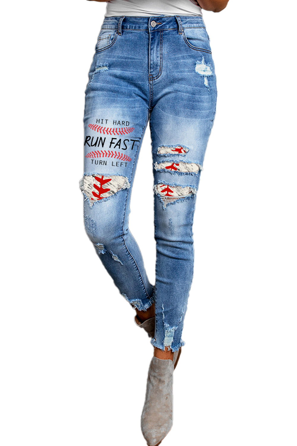 Jeans ajustados al tobillo desgastados con lavado medio