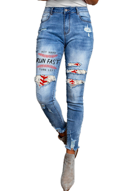 Jeans ajustados al tobillo desgastados con lavado medio