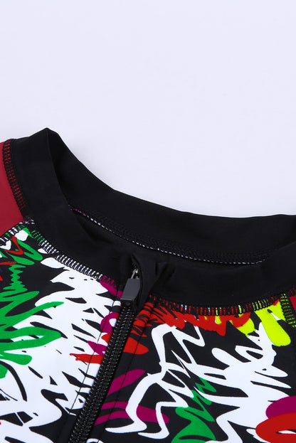 Traje de baño de una pieza Rashguard con patchwork a rayas florales