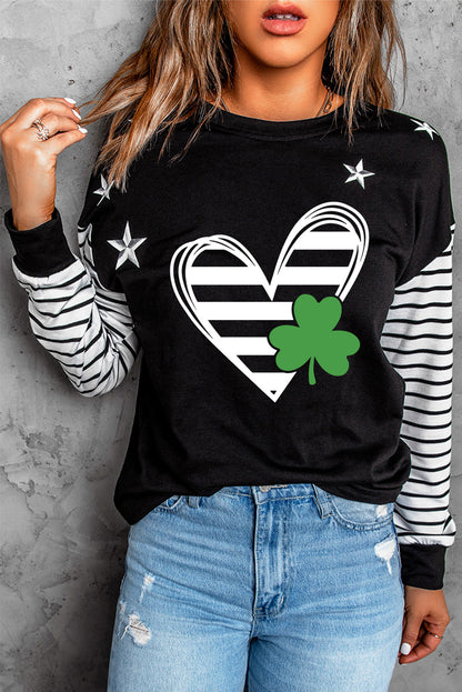 Striped Star Print Patchwork Long Sleeve Top