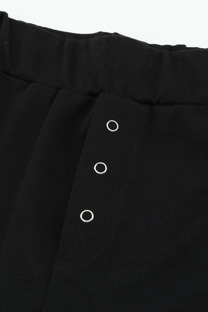 Ensemble deux pièces haut à manches tombantes et short en tricot côtelé gris