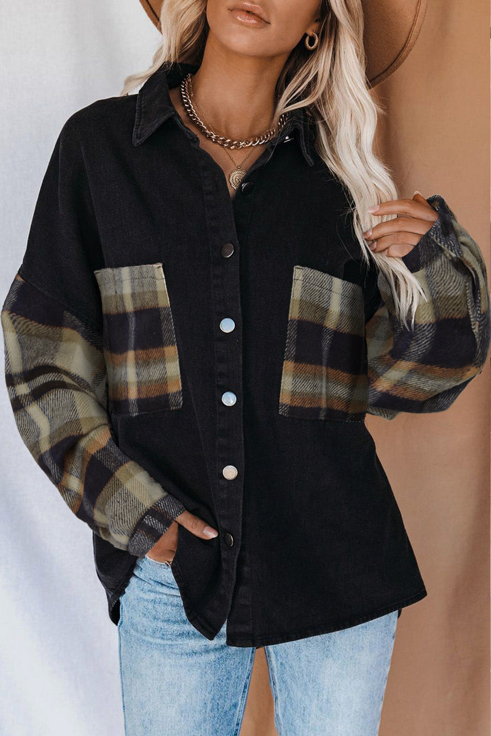 Sky Blue Contrast Leopard Denim Jacket