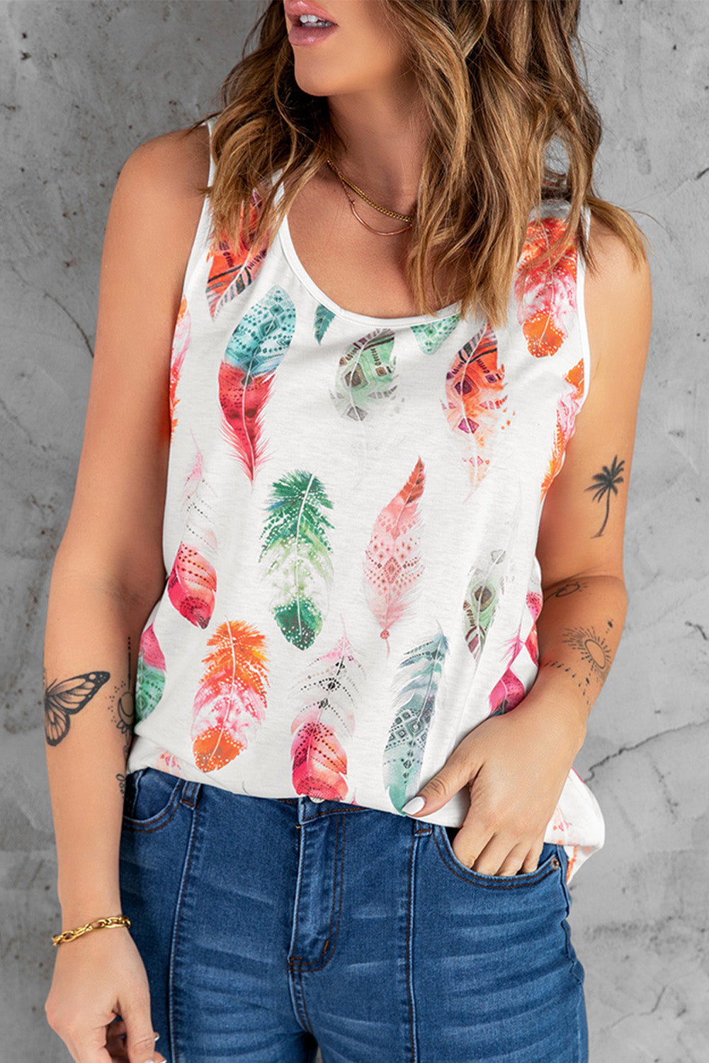 Multicolor Aztec Feather Tank Top