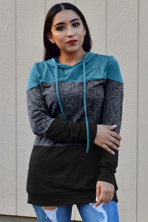 Color Block Long Sleeve Pullover Knit Hoodie