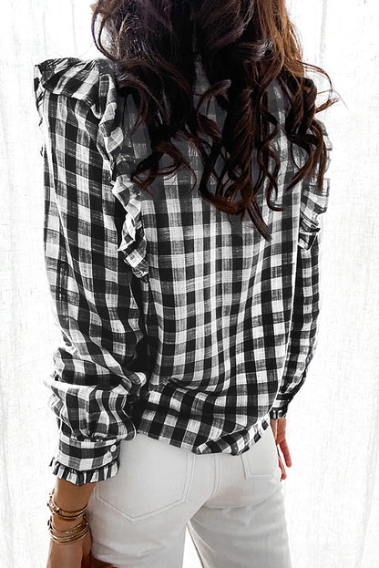 Plaid Print Ruffled Buttoned Shirt